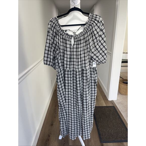 Old Navy Womens XL Plaid Retro Prairie Style Long Maxi Dress Pockets Breathable - Picture 1 of 12